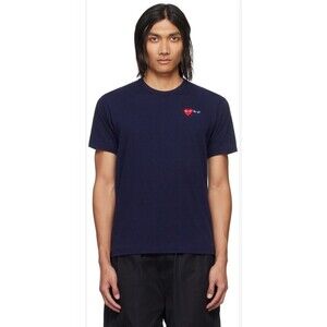 PLAY Comme des Garcons Mens Shirt Small Navy Double Heart Tee Japan Designer